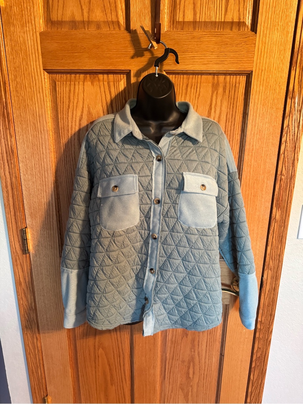 Quilted Button-Front Shacket Jacket - sage green